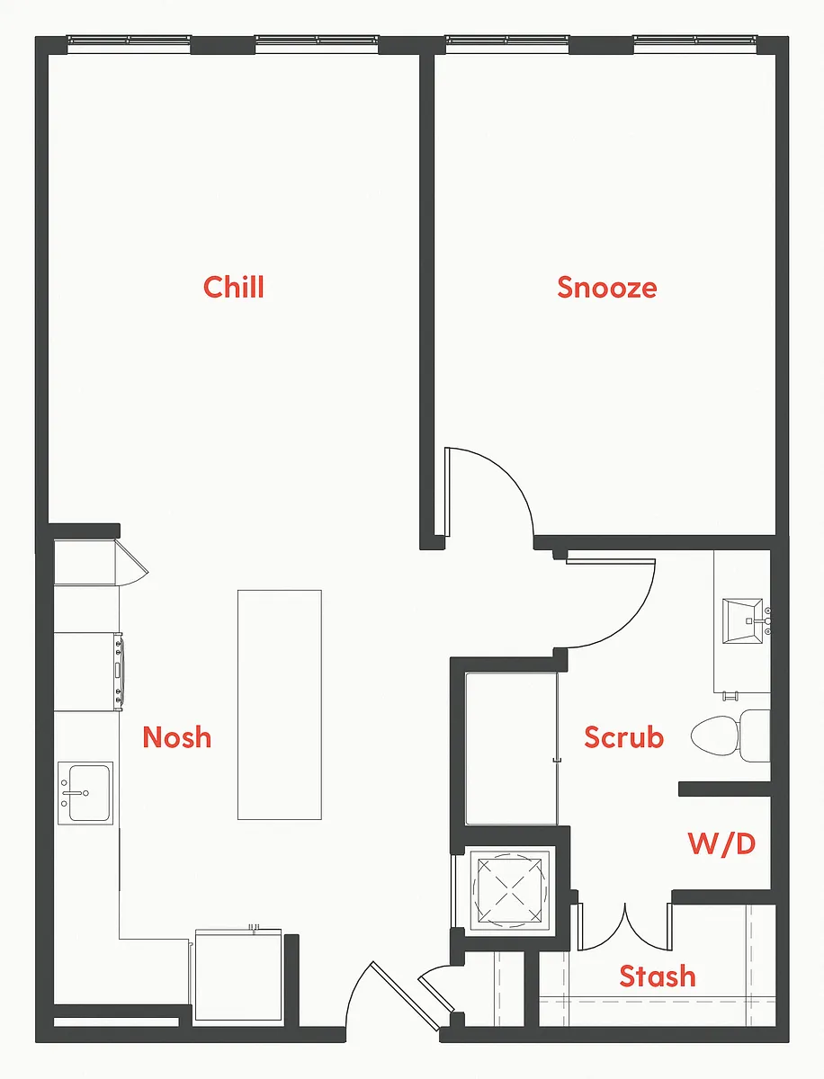 Floor plan A1A 1Bed/1Bath