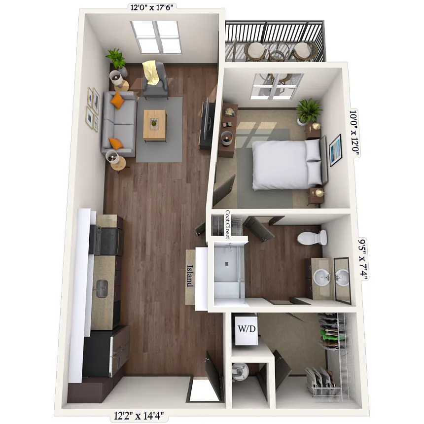 Floor plan Traditional 1x1 649 SF