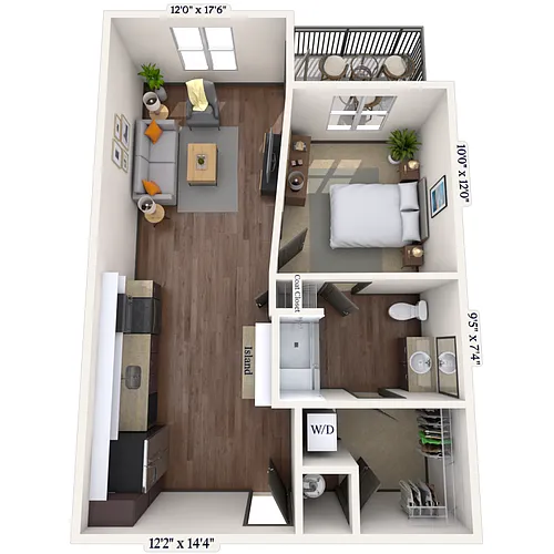 Floor plan Traditional 1x1 649 SF