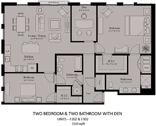 Floor plan 2 Bedroom 2 Bath+ Den