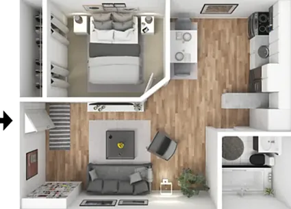 1 BR 3D Furnished Layout 1 BR 3D Furnished Layout