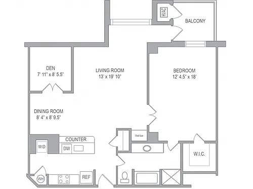 Floor plan 1BR/1BA DEN MODERNIZED