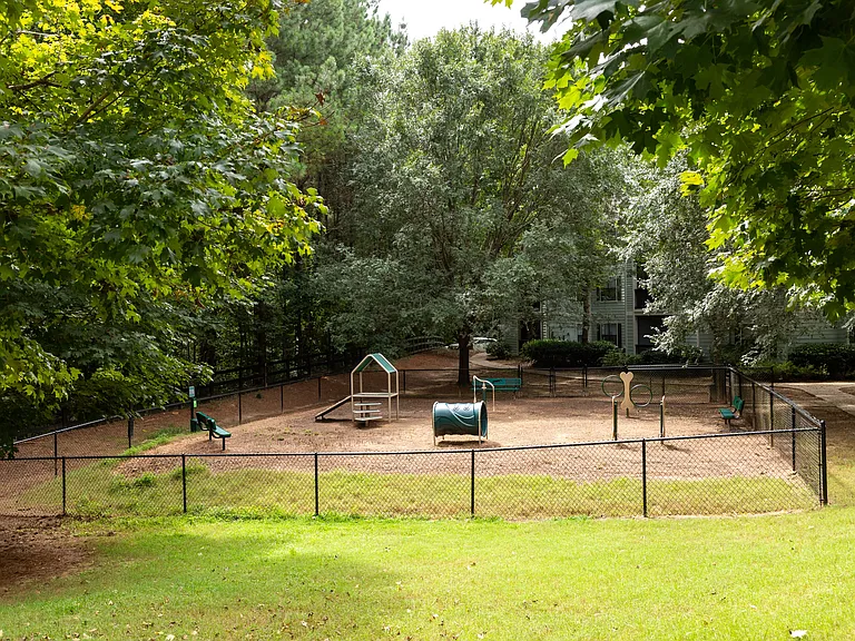 Leash-free bark park with agility equipment