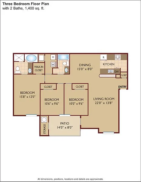 Floor plan $1.38/sq.ft. - Three Bedroom