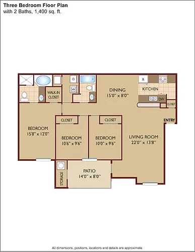 Floor plan $1.38/sq.ft. - Three Bedroom