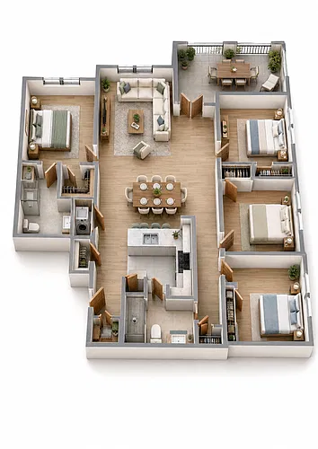 Floor plan Four Bedroom, Two Bath
