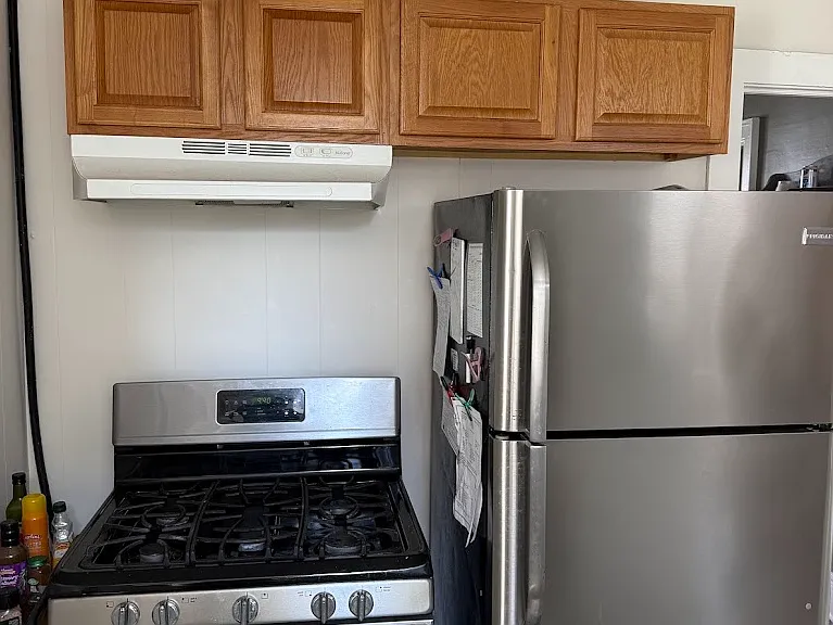 Stainless steel stove and fridge included