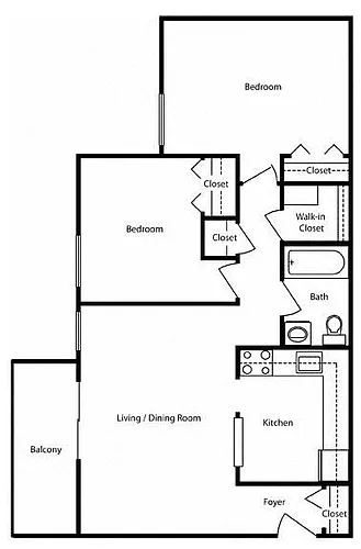 Floor plan 2 Bedroom w/Balcony Patio