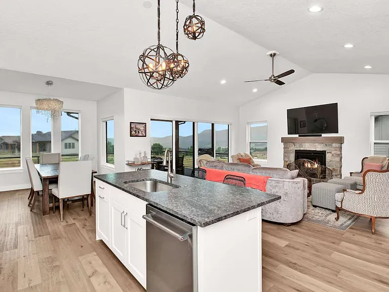 Living room with gas fireplace and smart
tv