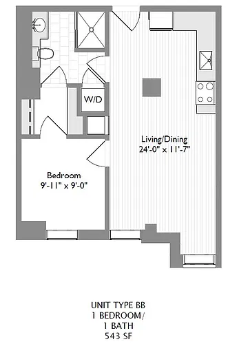 Floor plan 1-Bedroom 1-Bathroom | 543 sqft
