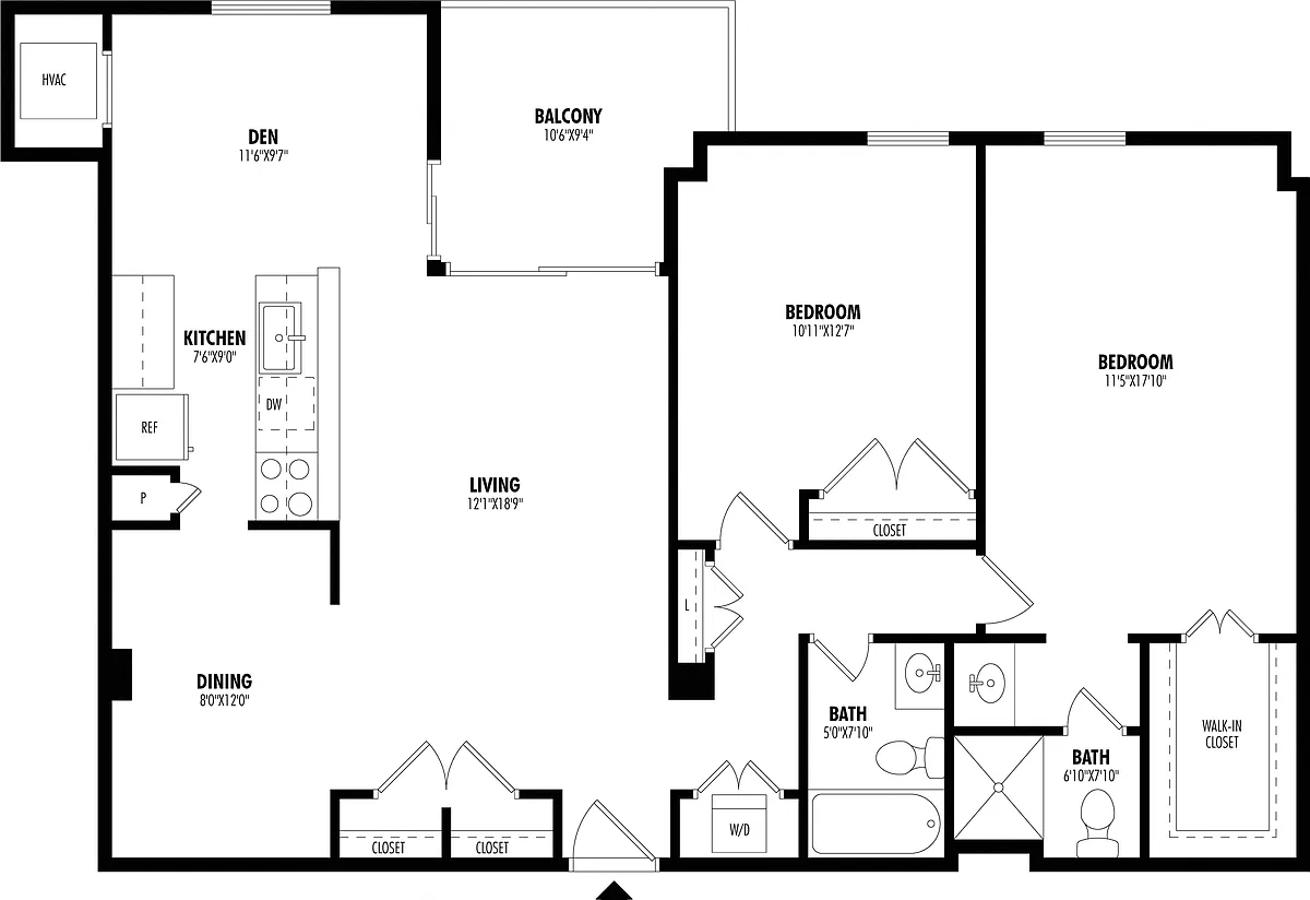 Floor plan 2 Bed/2 Bath-B2A