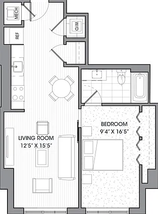 One Bedroom One Bath (631 SF) One Bedroom One Bath (631 SF)