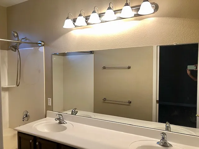 master bath with door for privacy