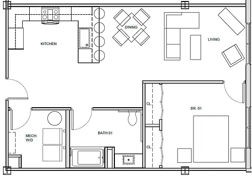 Floor plan 1 Bedroom 1 Bath