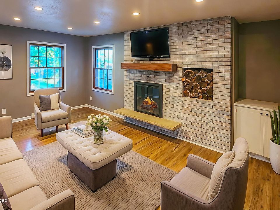 Den with gas fireplace