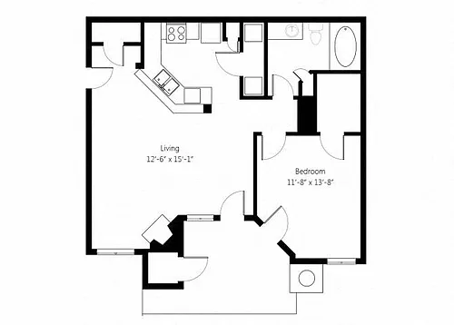 Floor plan Lincoln A3 1bed 1bath