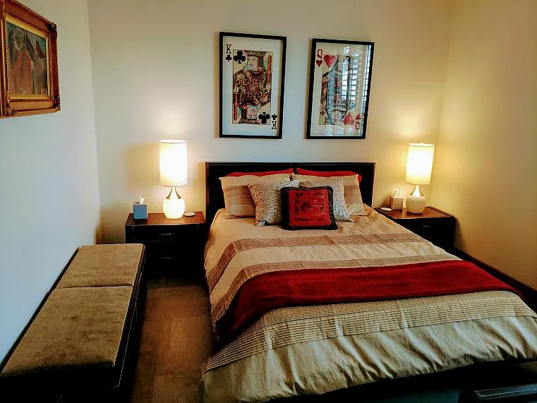 The Royal suite has a comfy queen Copenhagen bed and mountain views