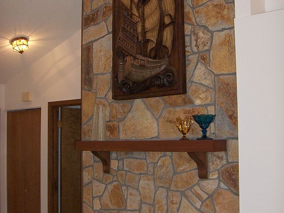 Wood burning stone fireplace