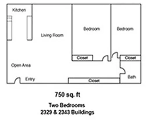 Floor plan Large 2 Bedroom 1 Bath