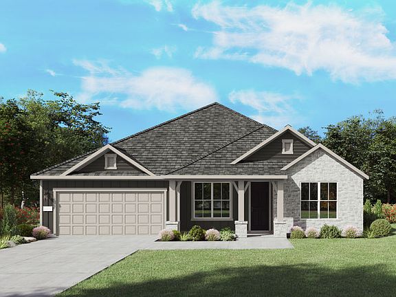 The Azle, a one-story new home design shown with home exterior HC 202