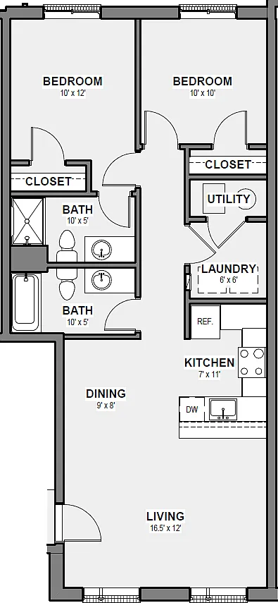 Floor plan 2 Bed 2 Bath 3rd Floor