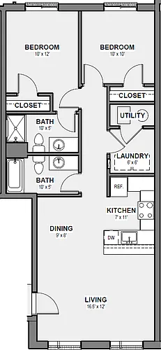 Floor plan 2 Bed 2 Bath 3rd Floor