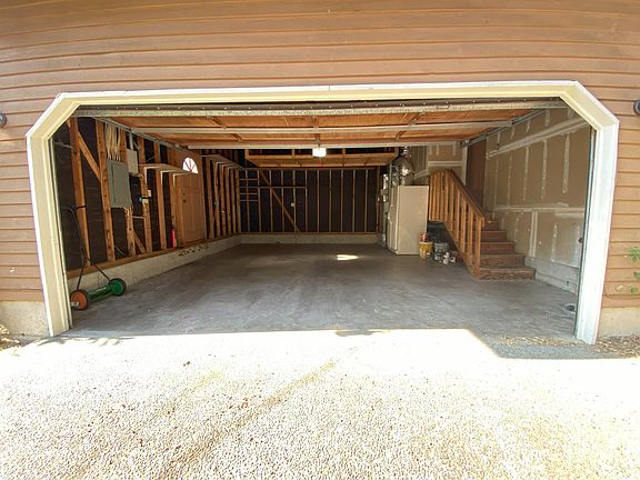 Spacious garage with storage shelves
