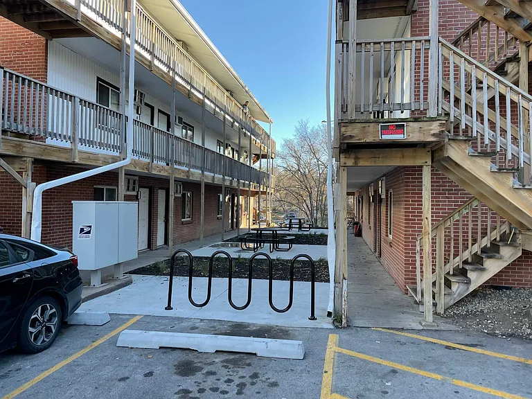 Parking lot in the back of Cuming St. Apartments.