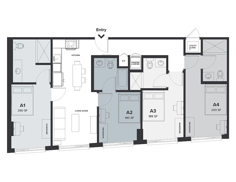 Floor plan Rent-By-Bedroom 4x4 D1