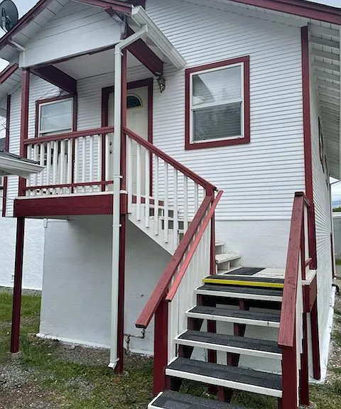 stairs have non-slip material added for winter.
