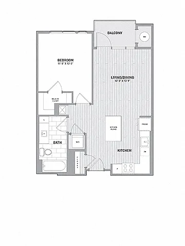 Floor plan 1 BED 1 BATH - 685