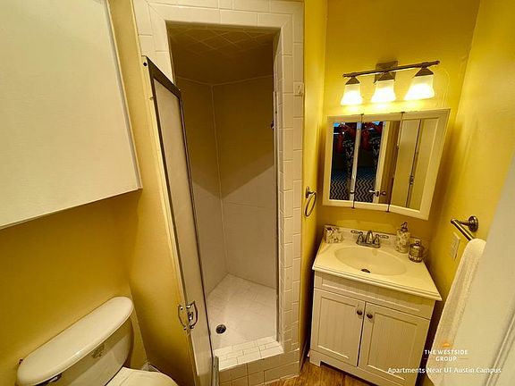Full shower with updated vanity fixtures