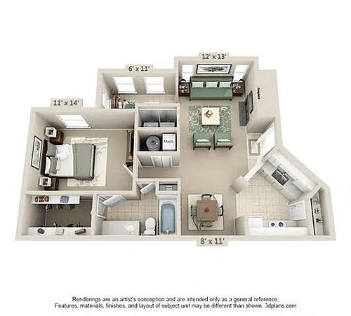 Floor plan 1 Bed 1 Bath