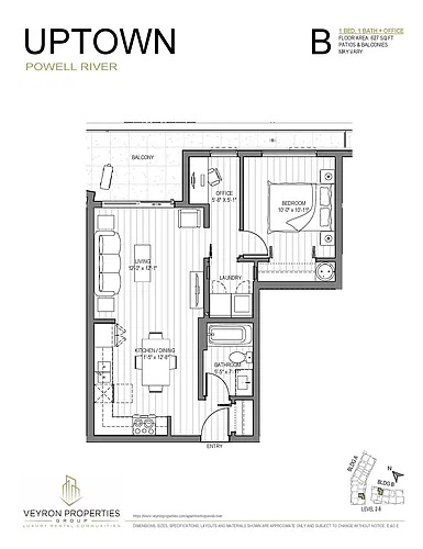 Floor plan 1BR + DEN 1 Bed 1 Bath