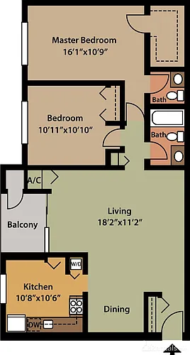 Floor plan 2 Bedrooms 1 and a half Bath