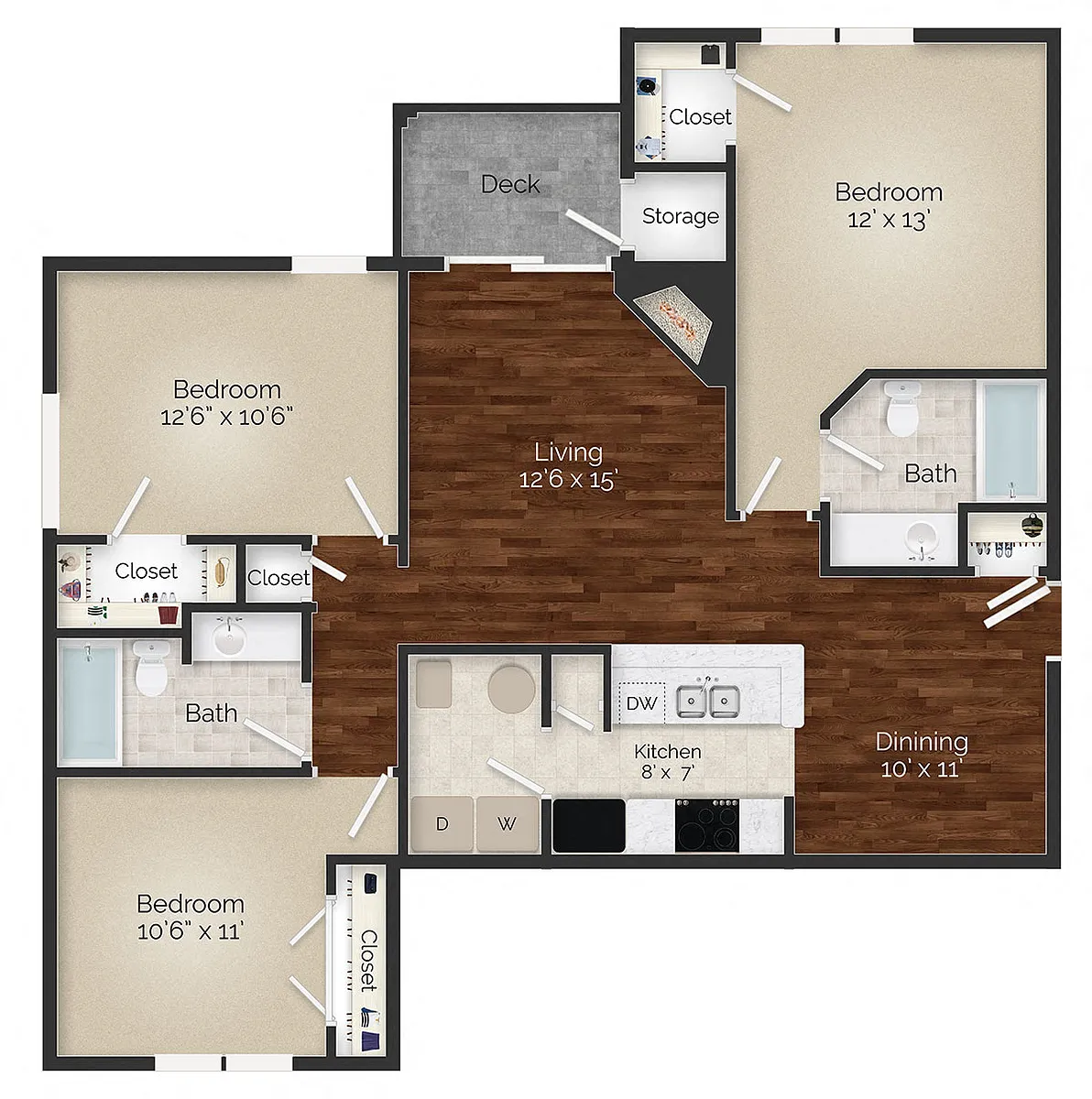 Floor plan Three Bedroom -C2 Renovated