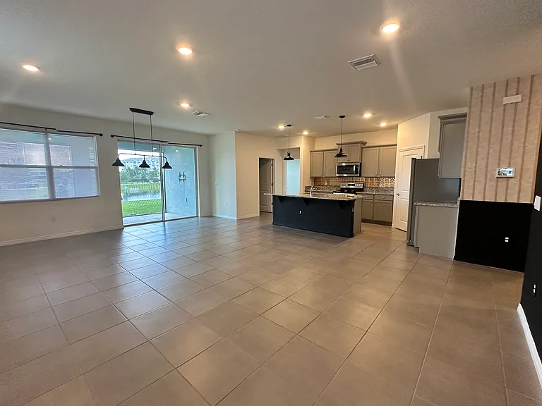 Living area and kitchen.
