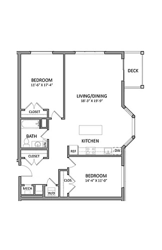 Floor plan Flats at 131 B1C | 2 Bed | 1 Bath