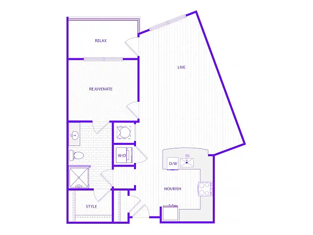 Floor plan One Bedroom One Bath (857 SF)