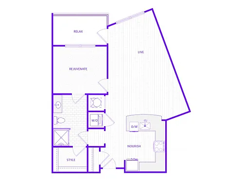 Floor plan One Bedroom One Bath (857 SF)