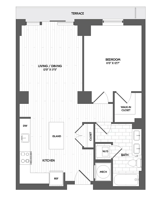 Floor plan 1 Bed/1 Bath-1P