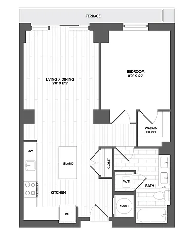 Floor plan 1 Bed/1 Bath-1P