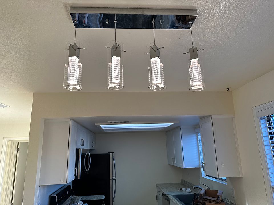 Newly installed contemporary light fixtures.