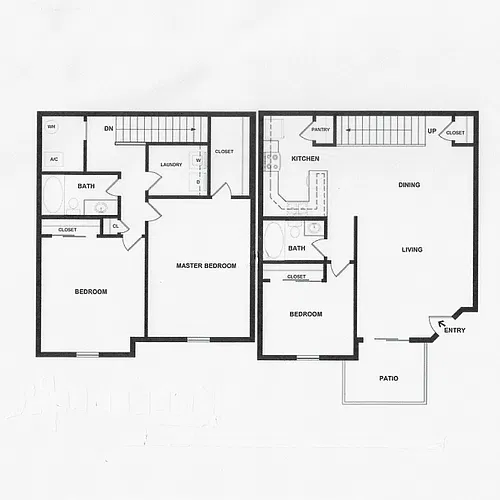Floor plan Three Bedroom Townhouse/2 Bath