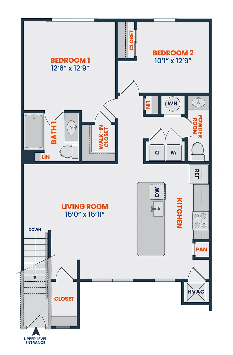 Floor plan 2 Bed | 1.5 Bath | Premier