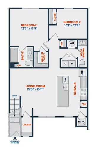 Floor plan 2 Bed | 1.5 Bath | Premier