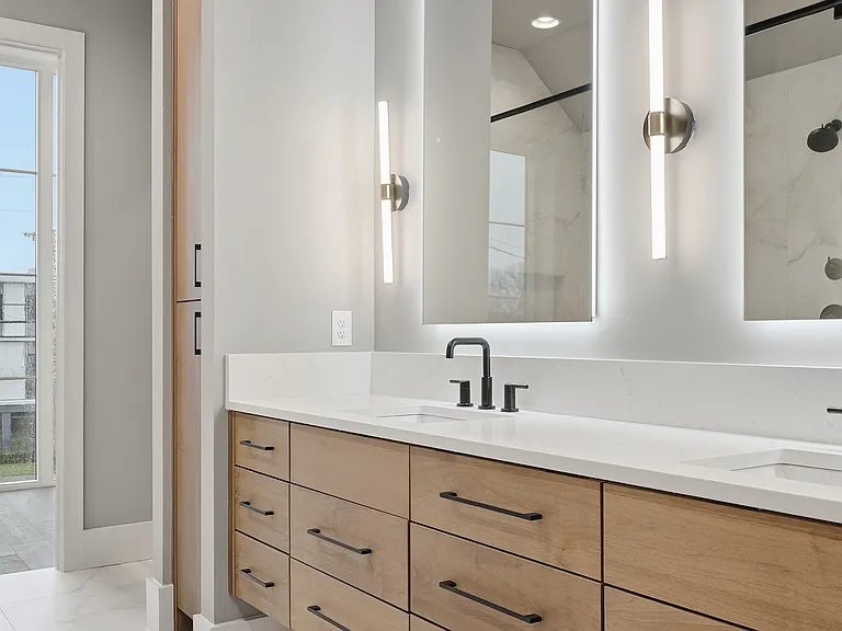 Contemporary vanity with clean design and modern fixtures