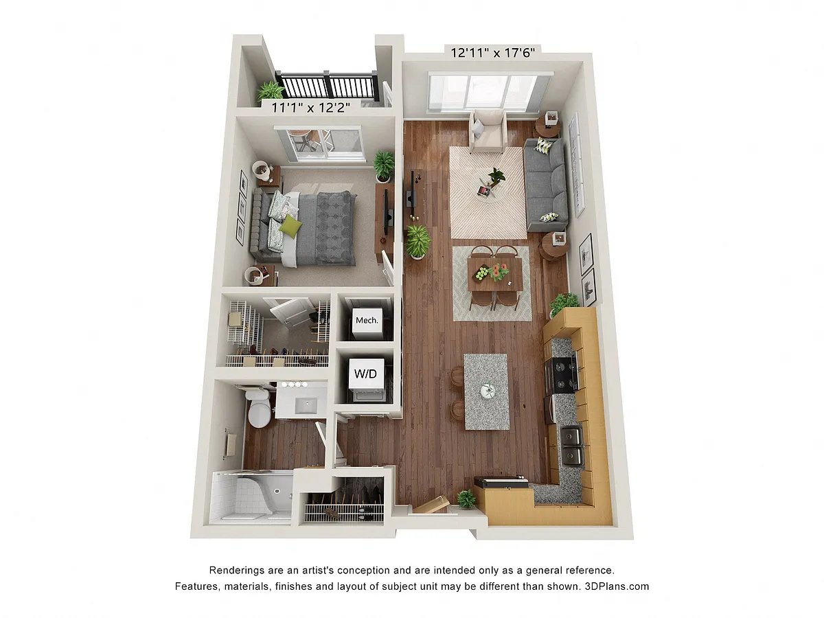 Floor plan One Bedroom AAV (Audio/Visual Accessible)