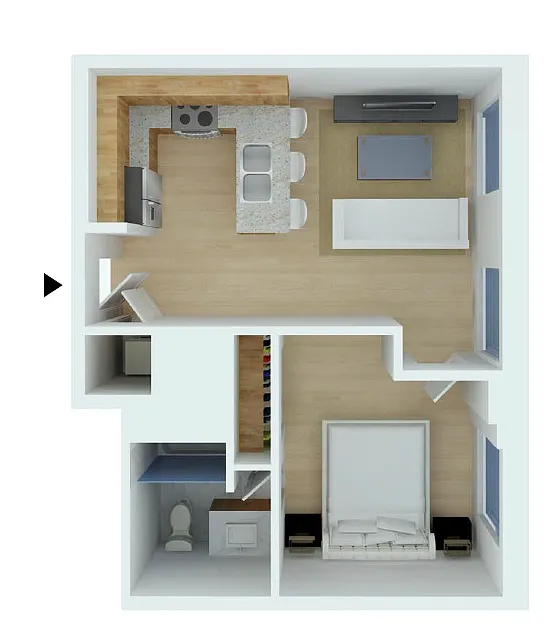 Floor plan 1 Bed, 1 Bath - Inner Light Well