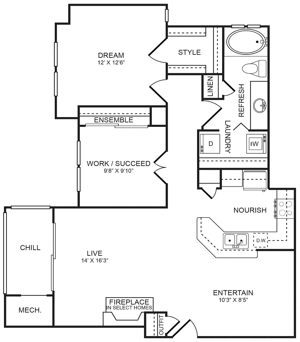 Floor plan 2 Bedroom, 1 Bathroom 1,016 SF 21A